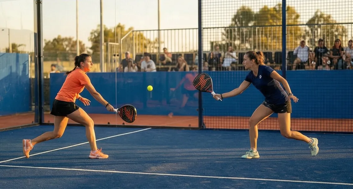 Duo de joueuses de padel en plein échange
